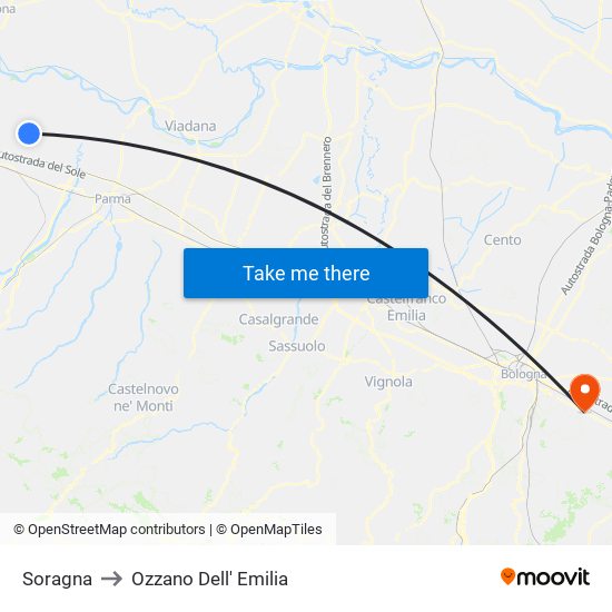 Soragna to Ozzano Dell' Emilia map