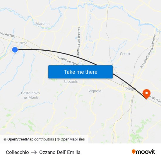 Collecchio to Ozzano Dell' Emilia map