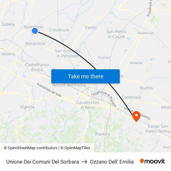 Unione Dei Comuni Del Sorbara to Ozzano Dell' Emilia map
