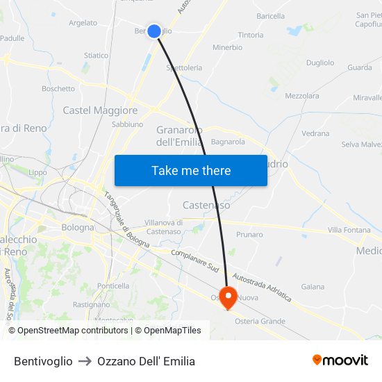 Bentivoglio to Ozzano Dell' Emilia map