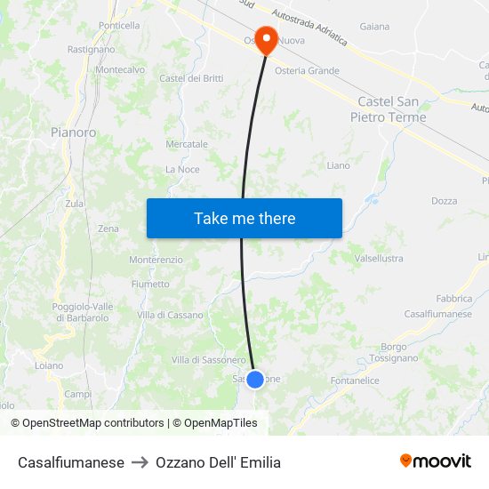 Casalfiumanese to Ozzano Dell' Emilia map
