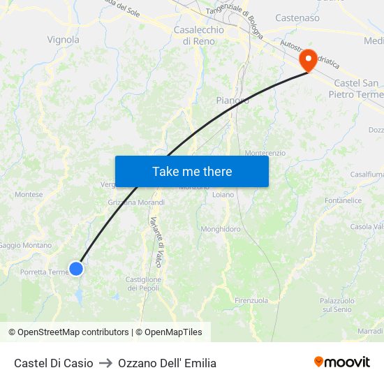 Castel Di Casio to Ozzano Dell' Emilia map