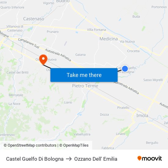 Castel Guelfo Di Bologna to Ozzano Dell' Emilia map