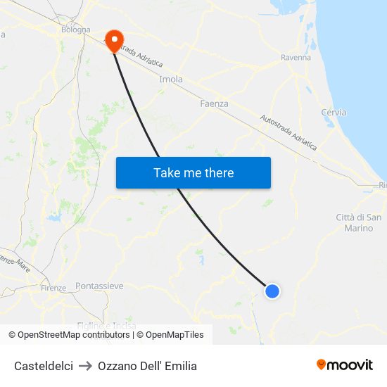 Casteldelci to Ozzano Dell' Emilia map
