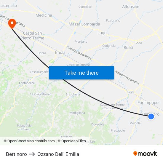 Bertinoro to Ozzano Dell' Emilia map