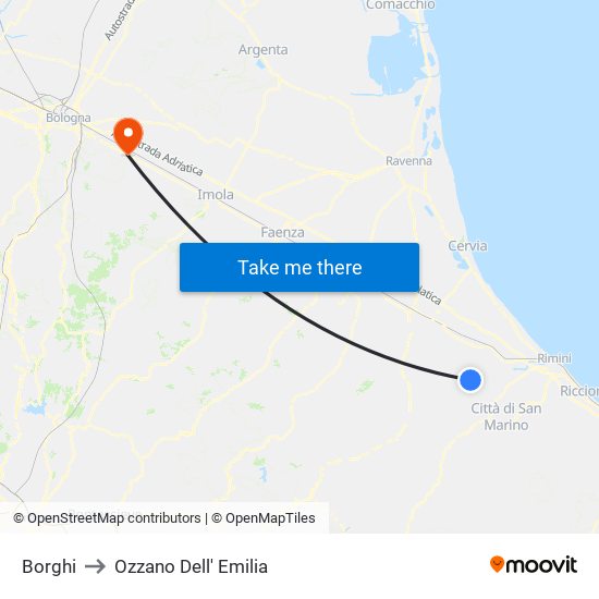 Borghi to Ozzano Dell' Emilia map