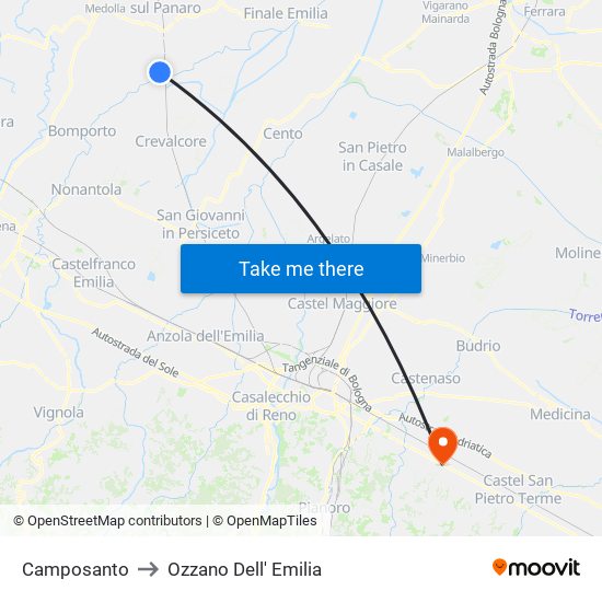 Camposanto to Ozzano Dell' Emilia map