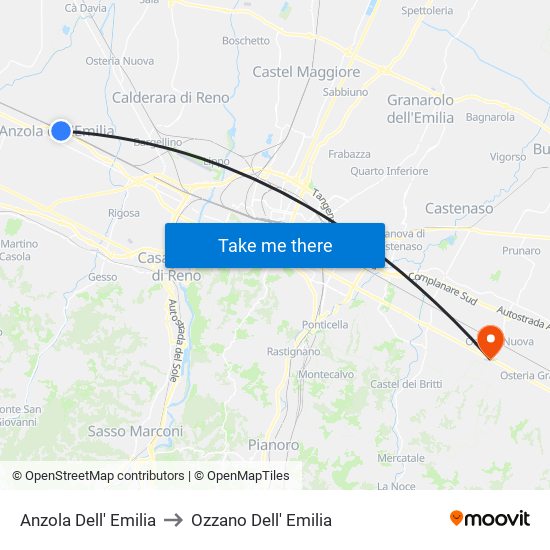 Anzola Dell' Emilia to Ozzano Dell' Emilia map