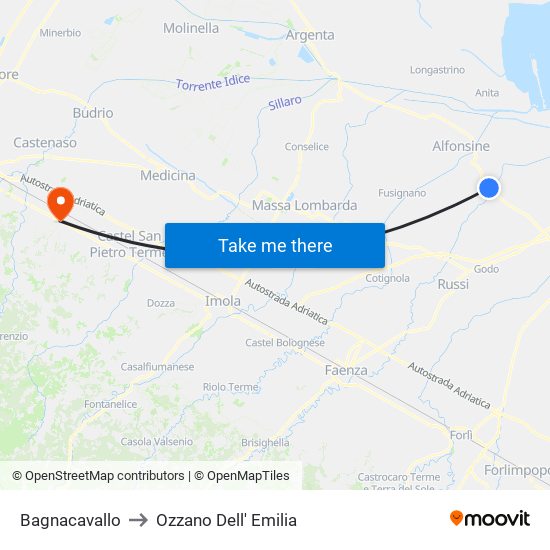 Bagnacavallo to Ozzano Dell' Emilia map