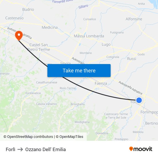 Forlì to Ozzano Dell' Emilia map