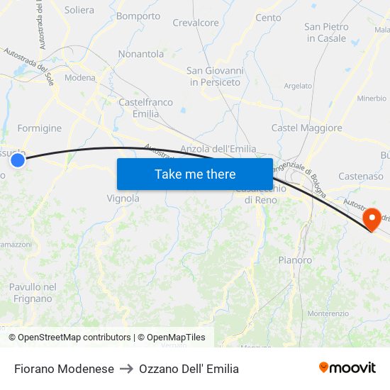 Fiorano Modenese to Ozzano Dell' Emilia map