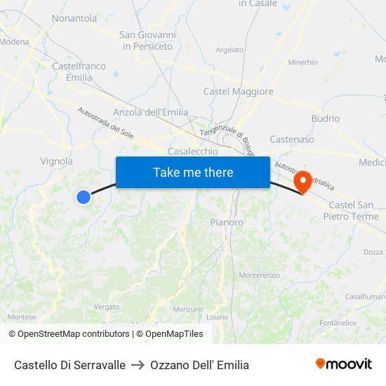 Castello Di Serravalle to Ozzano Dell' Emilia map