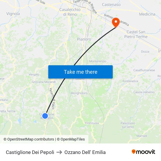Castiglione Dei Pepoli to Ozzano Dell' Emilia map