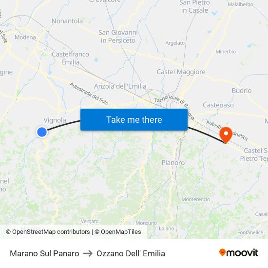 Marano Sul Panaro to Ozzano Dell' Emilia map