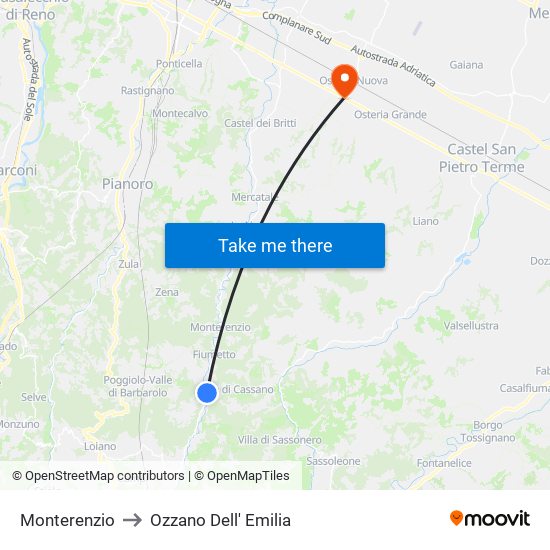 Monterenzio to Ozzano Dell' Emilia map