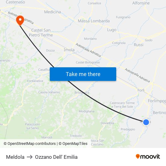 Meldola to Ozzano Dell' Emilia map