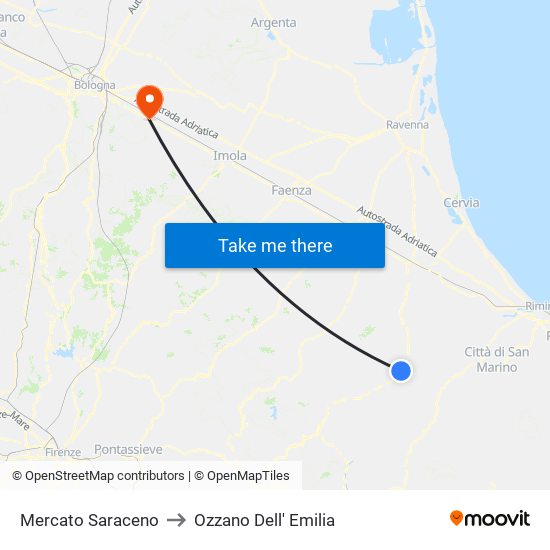 Mercato Saraceno to Ozzano Dell' Emilia map