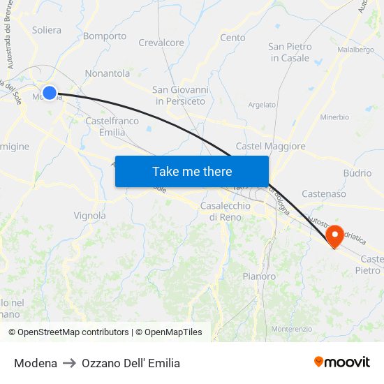 Modena to Ozzano Dell' Emilia map