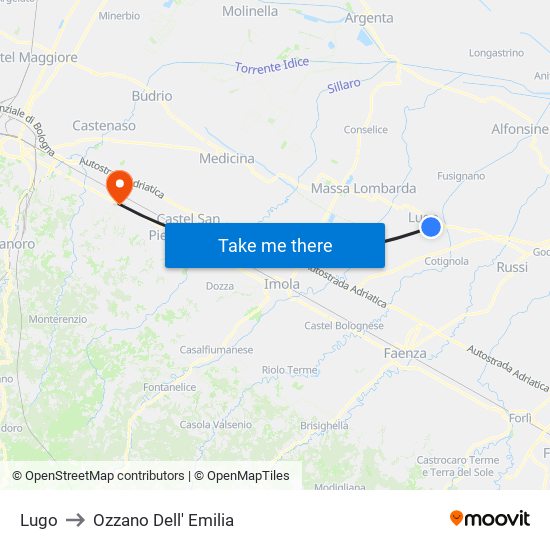 Lugo to Ozzano Dell' Emilia map
