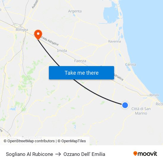 Sogliano Al Rubicone to Ozzano Dell' Emilia map