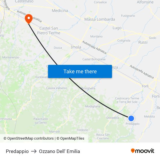 Predappio to Ozzano Dell' Emilia map