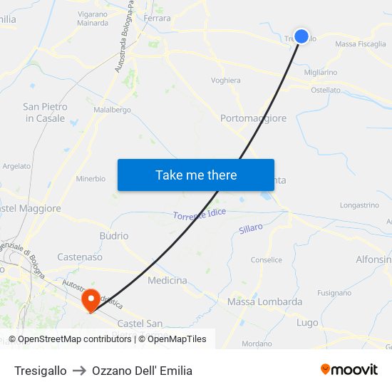 Tresigallo to Ozzano Dell' Emilia map