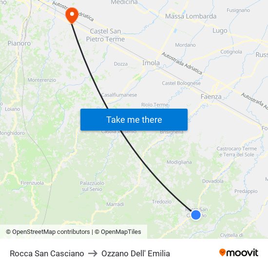 Rocca San Casciano to Ozzano Dell' Emilia map