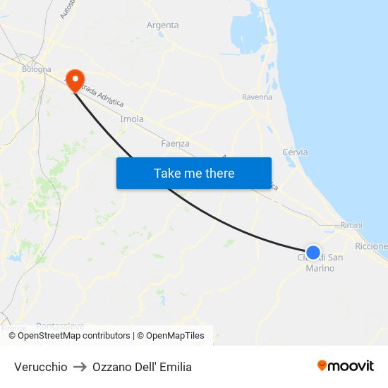 Verucchio to Ozzano Dell' Emilia map