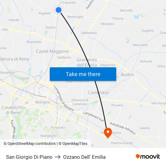 San Giorgio Di Piano to Ozzano Dell' Emilia map