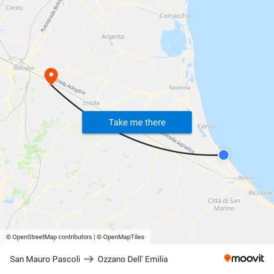 San Mauro Pascoli to Ozzano Dell' Emilia map