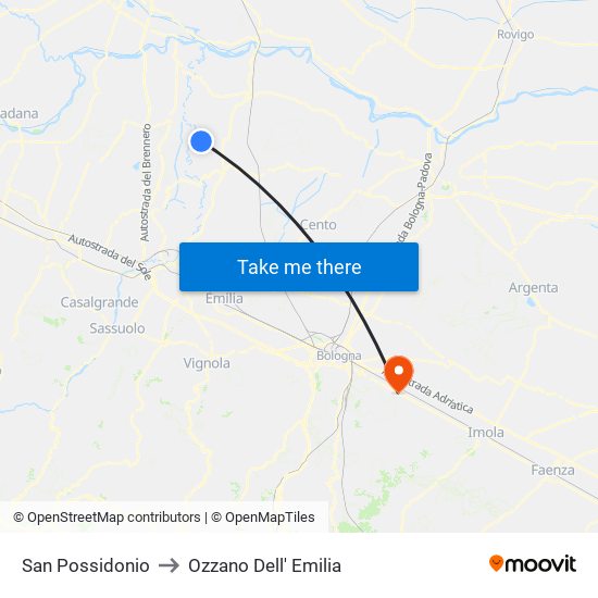San Possidonio to Ozzano Dell' Emilia map