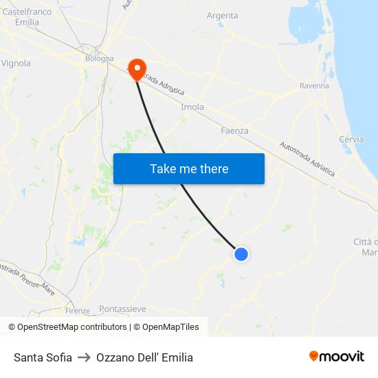 Santa Sofia to Ozzano Dell' Emilia map