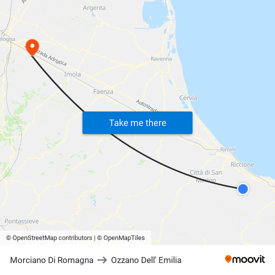 Morciano Di Romagna to Ozzano Dell' Emilia map