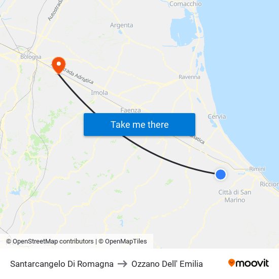 Santarcangelo Di Romagna to Ozzano Dell' Emilia map