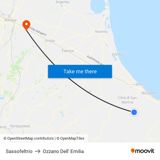 Sassofeltrio to Ozzano Dell' Emilia map