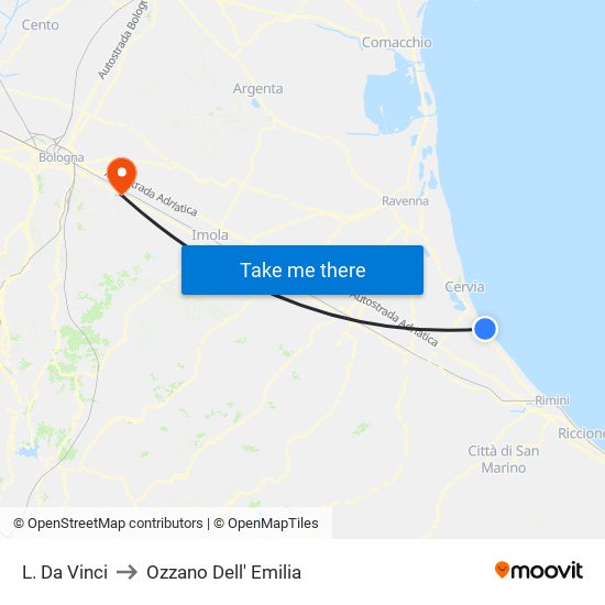 L. Da Vinci to Ozzano Dell' Emilia map
