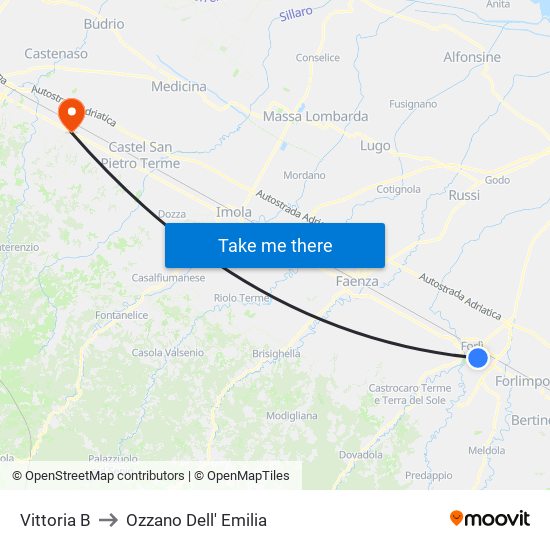 Vittoria B to Ozzano Dell' Emilia map