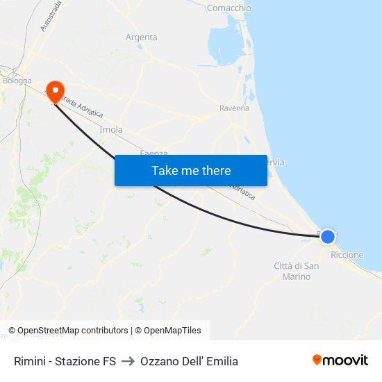 Rimini - Stazione FS to Ozzano Dell' Emilia map