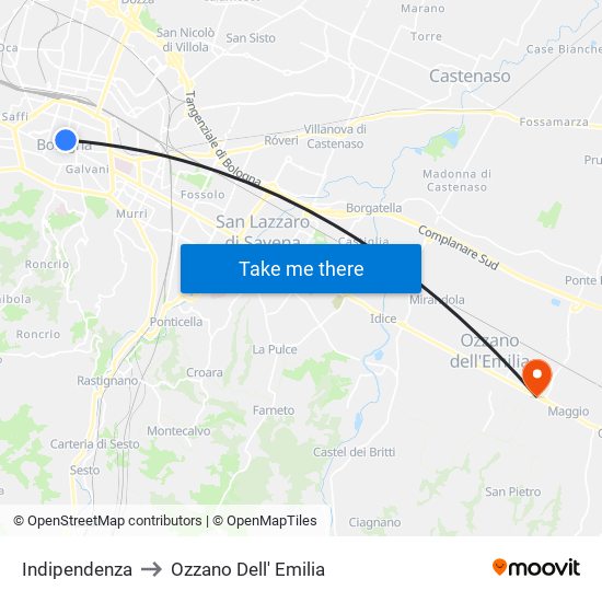 Indipendenza to Ozzano Dell' Emilia map