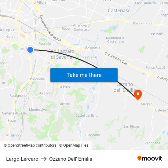 Largo Lercaro to Ozzano Dell' Emilia map