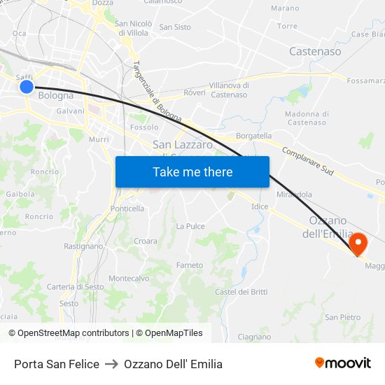 Porta San Felice to Ozzano Dell' Emilia map