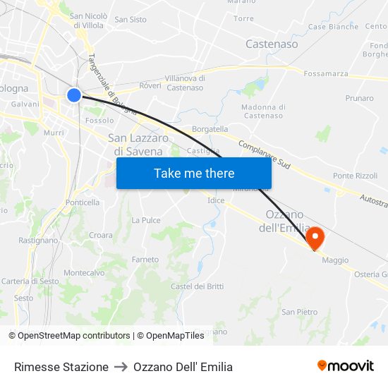 Rimesse Stazione to Ozzano Dell' Emilia map