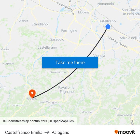 Castelfranco Emilia to Palagano map
