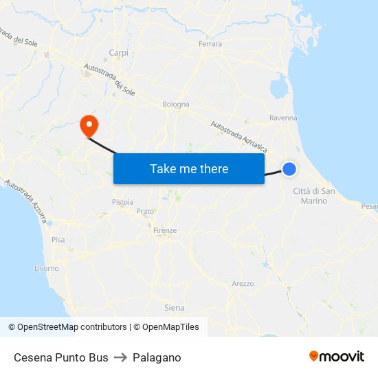 Cesena Punto Bus to Palagano map