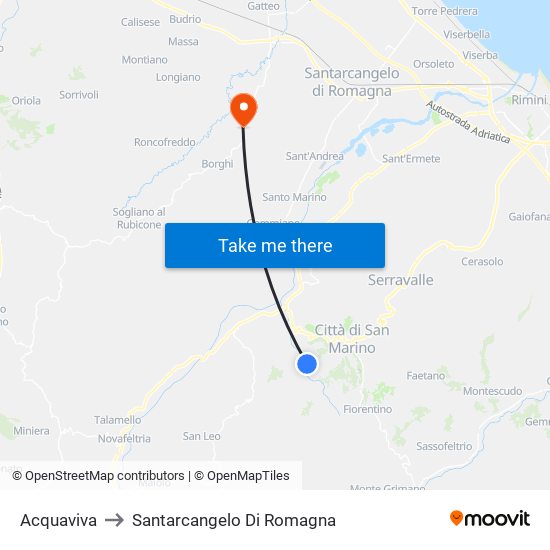 Acquaviva to Santarcangelo Di Romagna map