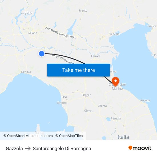 Gazzola to Santarcangelo Di Romagna map