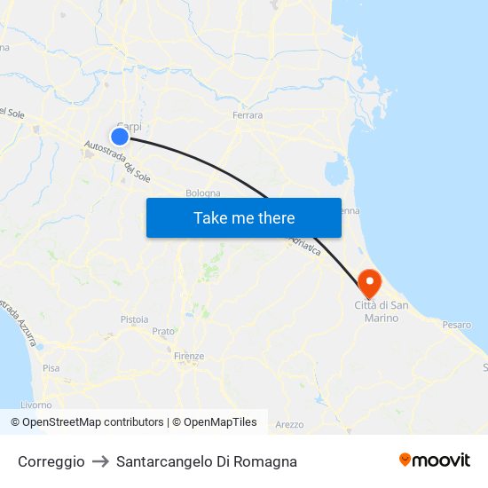 Correggio to Santarcangelo Di Romagna map