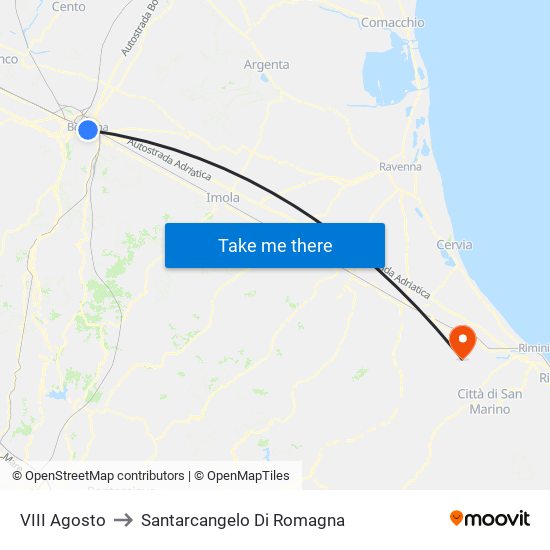 VIII Agosto to Santarcangelo Di Romagna map