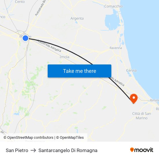 San Pietro to Santarcangelo Di Romagna map