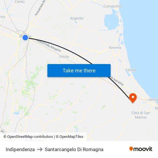 Indipendenza to Santarcangelo Di Romagna map